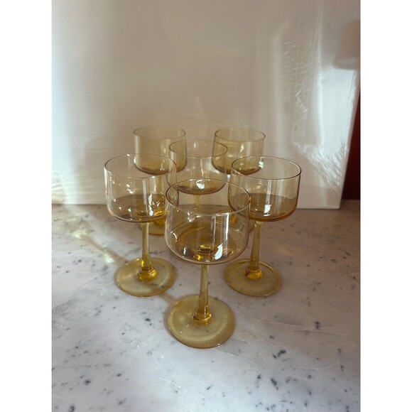 6 Italian Handblown Amber Apertif Glasses Possibly Carlo Moretti - Picture 2 of 10